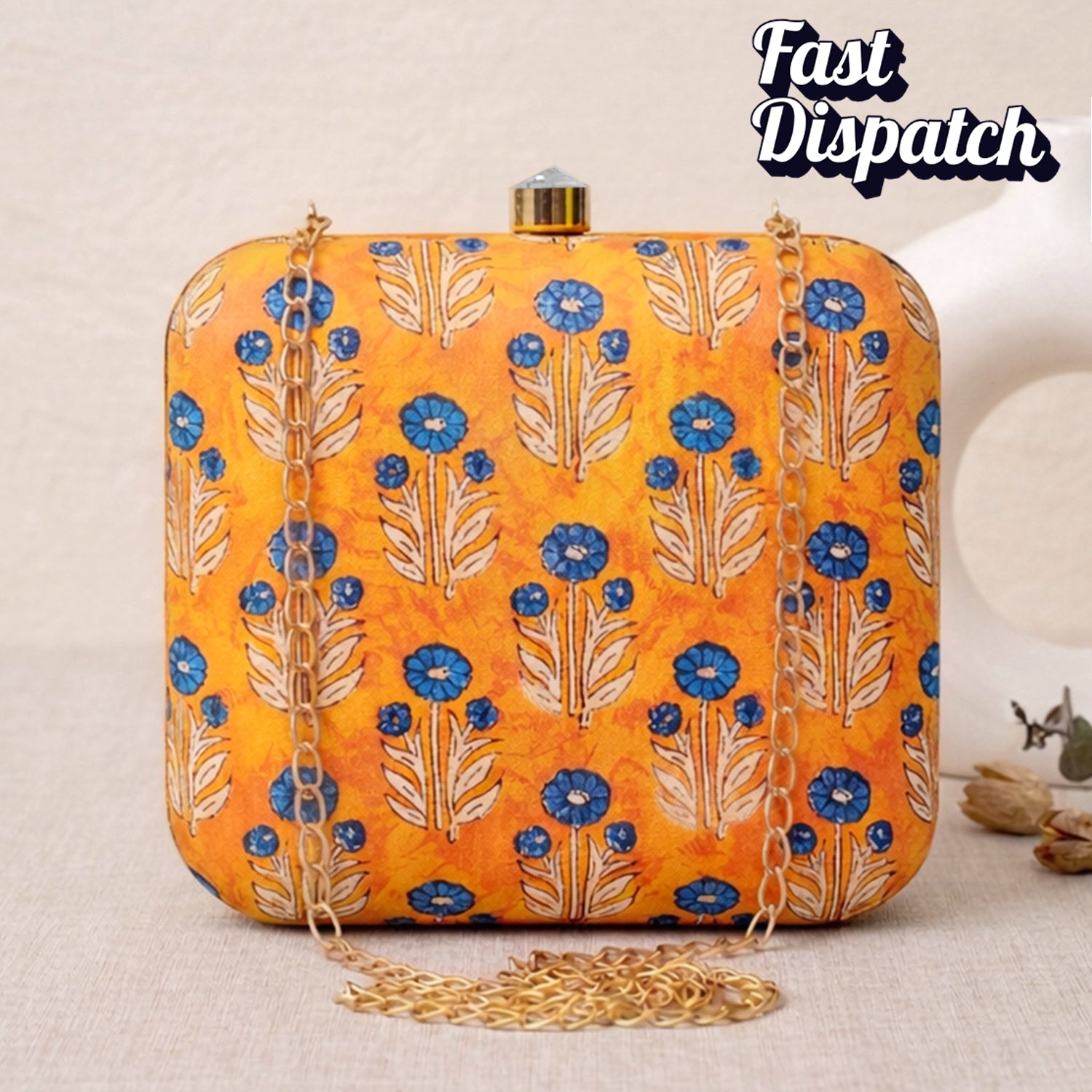 Blue Floral Printed Clutch