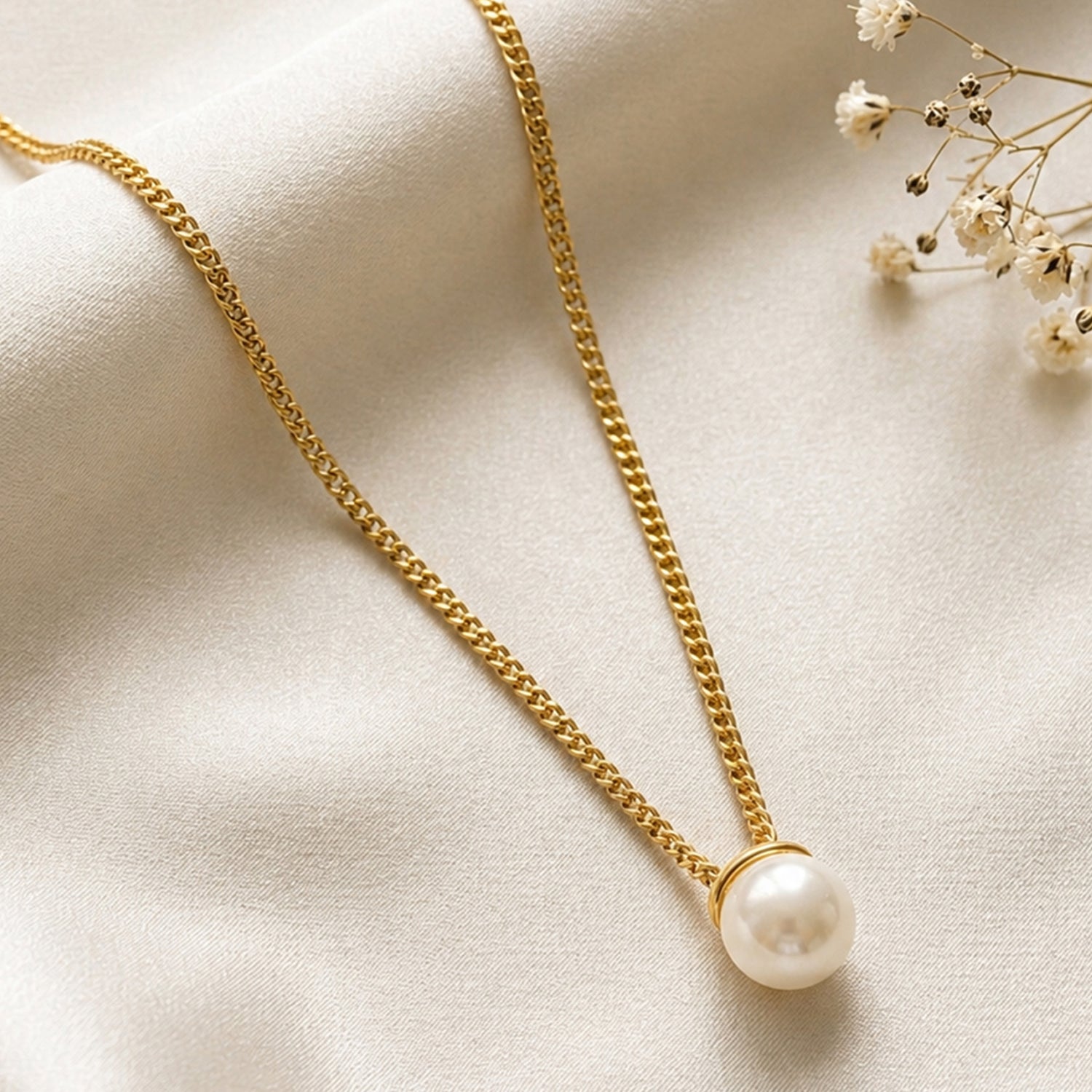 Artklim Elegant Pearl Pendant Gold Anti-tarnish Necklace