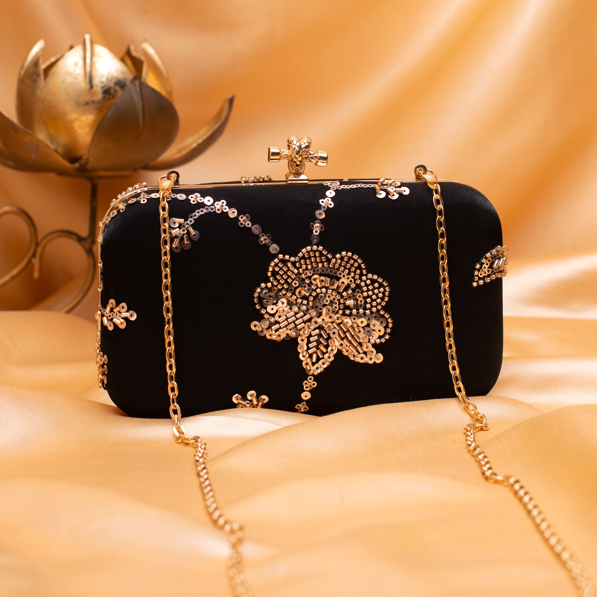 Artklim Royal Black Gold Blossom Clutch