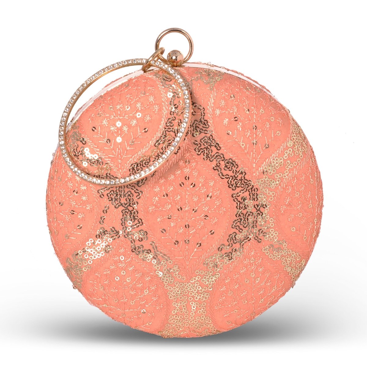 Artklim Peach Base Sequins And Threadwork Embroidery Clutch