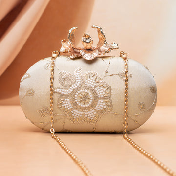 Artklim Golden Floral Embroidered Embroidered Clutch