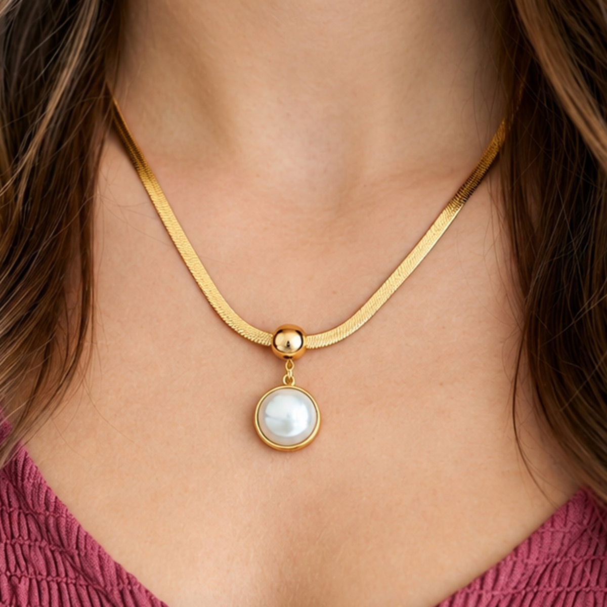 Artklim Pearl Drop Gold Pendant Anti-Tarnish Pendant Necklace