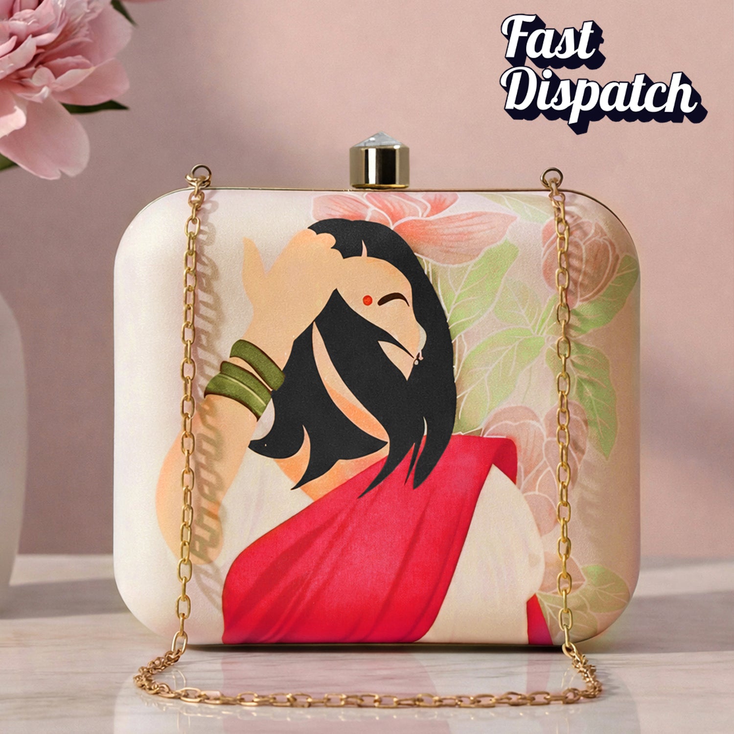 Artklim Red Saree Indian Women Printed Clutch