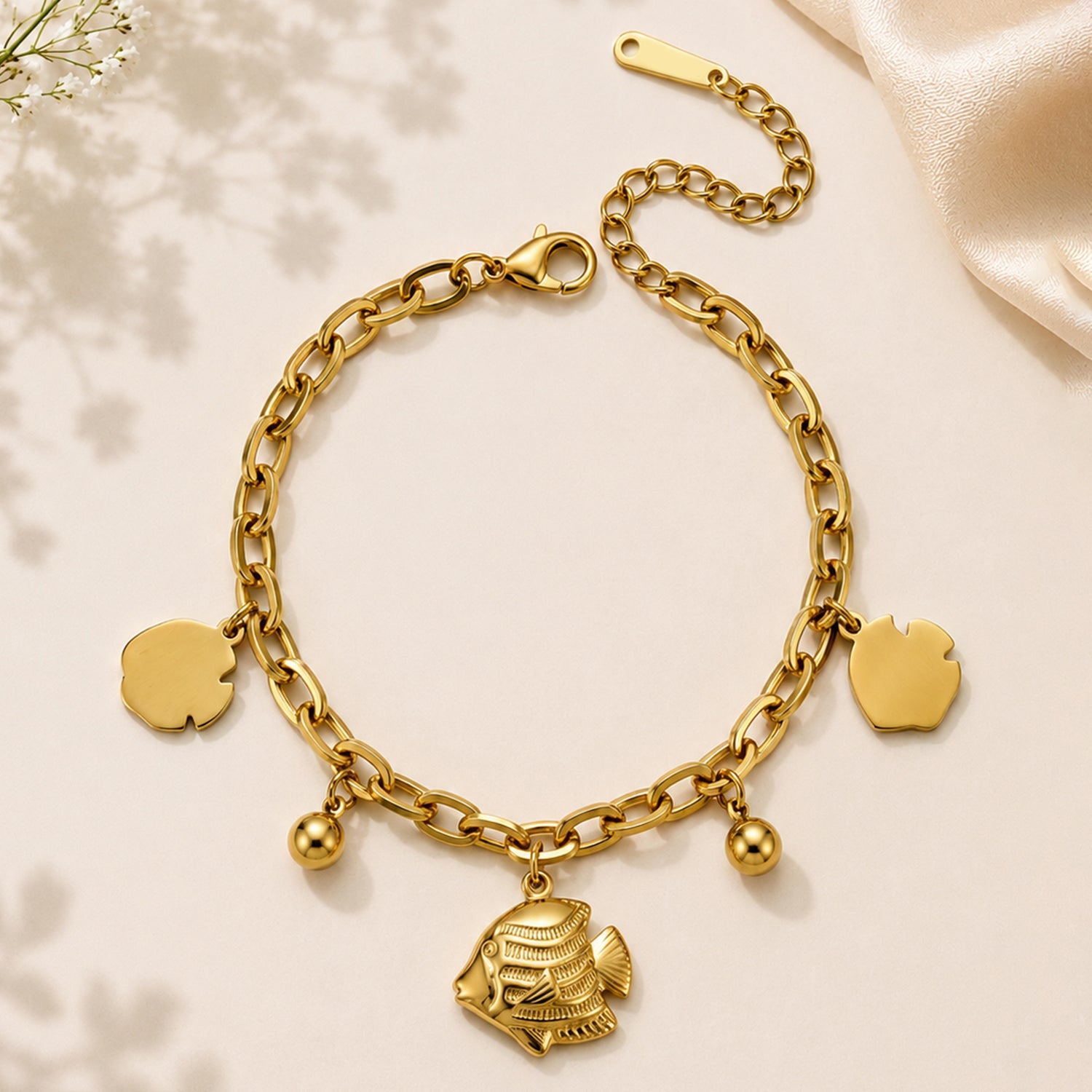 Artklim Golden Fish Charm Statement Anti-Tarnish Bracelet