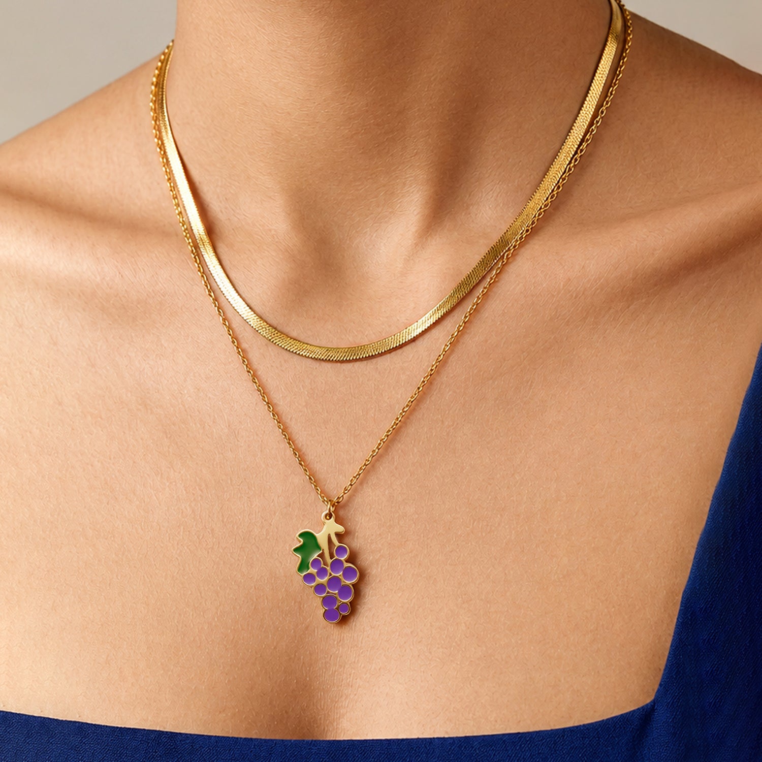 Artklim Purple Grape Layered Chain Anti-Tarnish Pendant Necklace