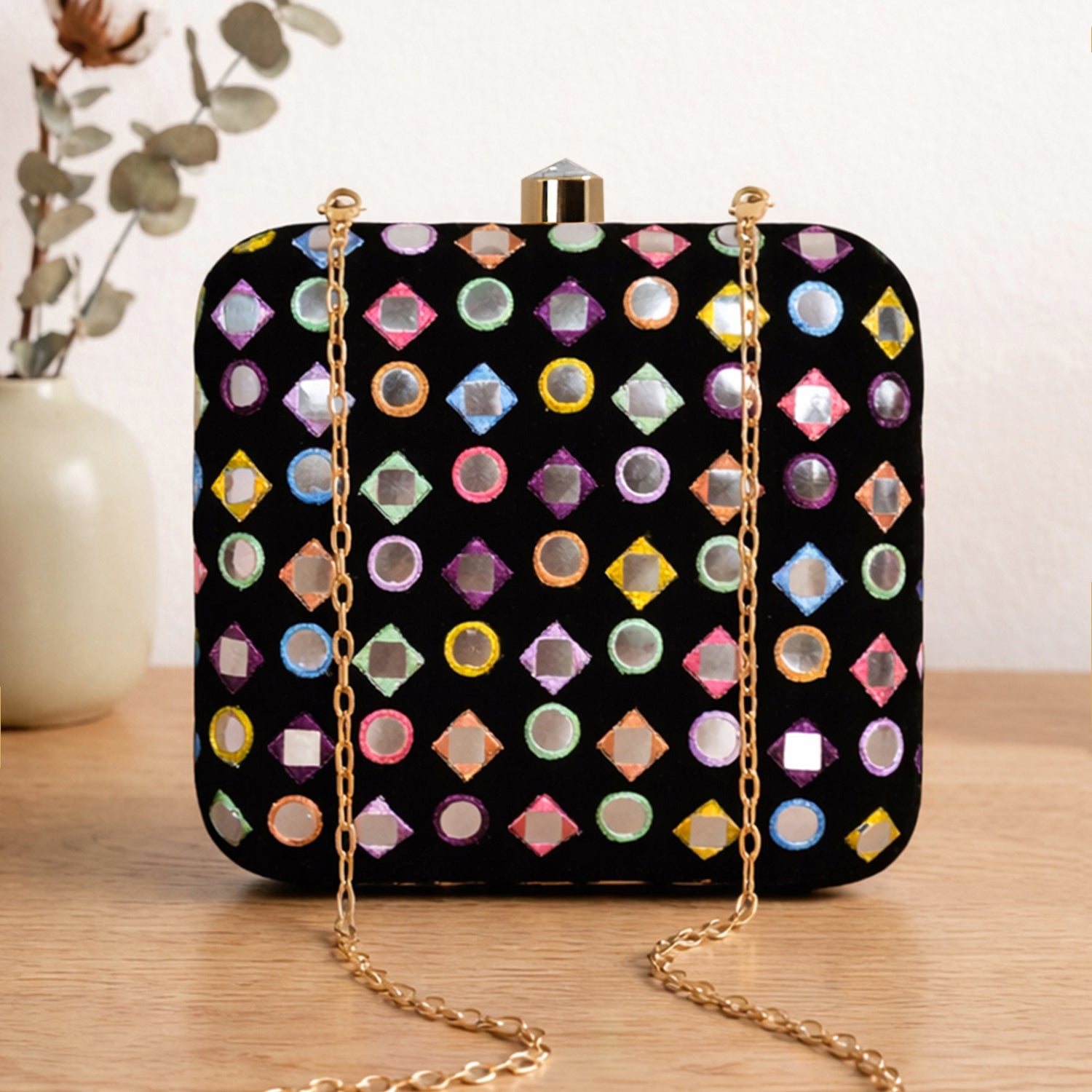 Artklim Jewel Mosaic Mirror Embellished Embroidery Clutch