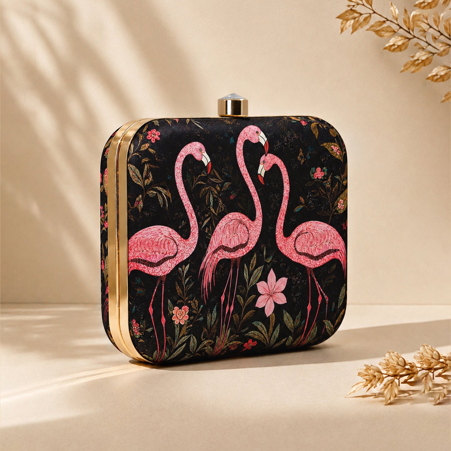 Artklim Black Flamingo Printed Designer Clutch