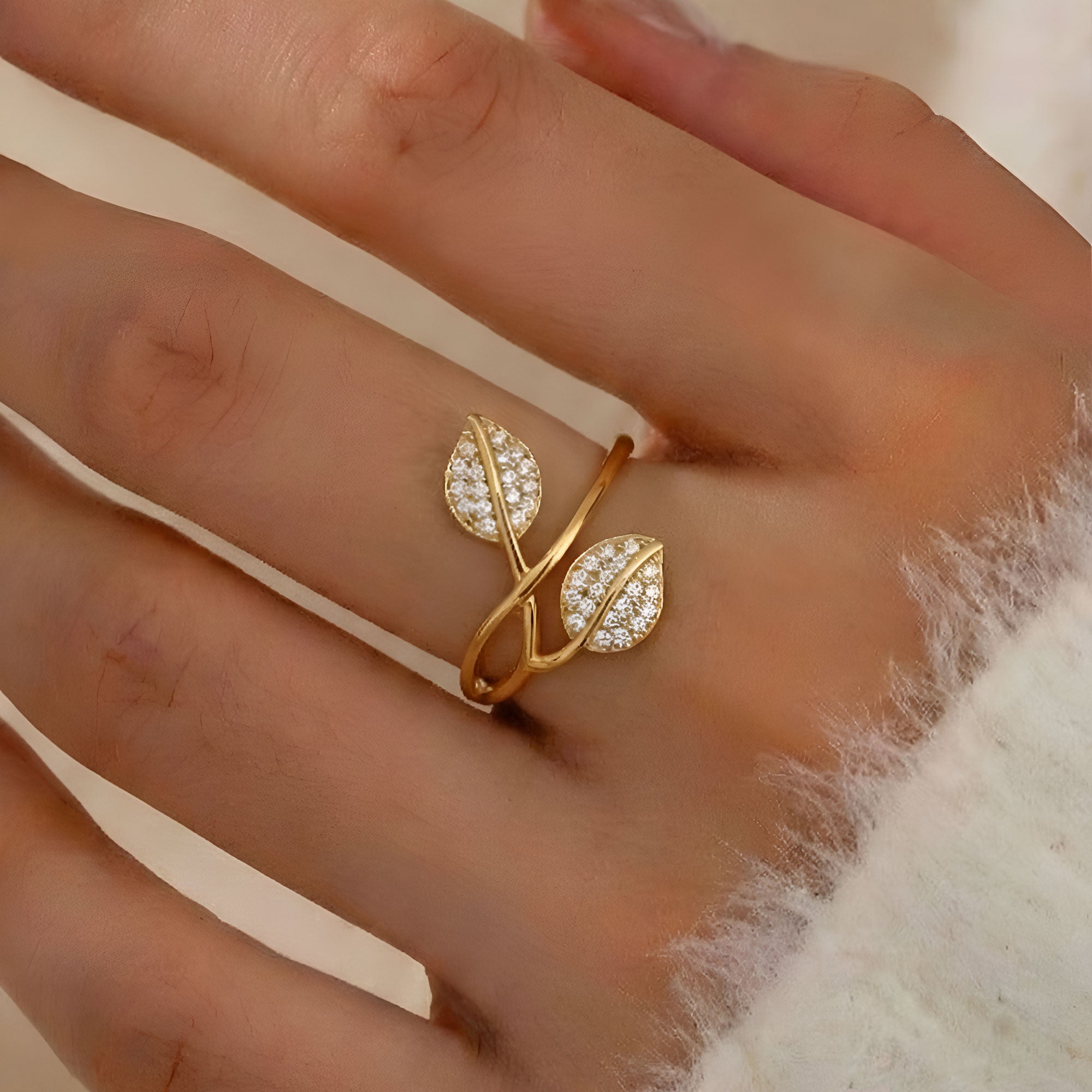 Artklim Gold-Plated Leaf Design Anti-Tarnish Ring