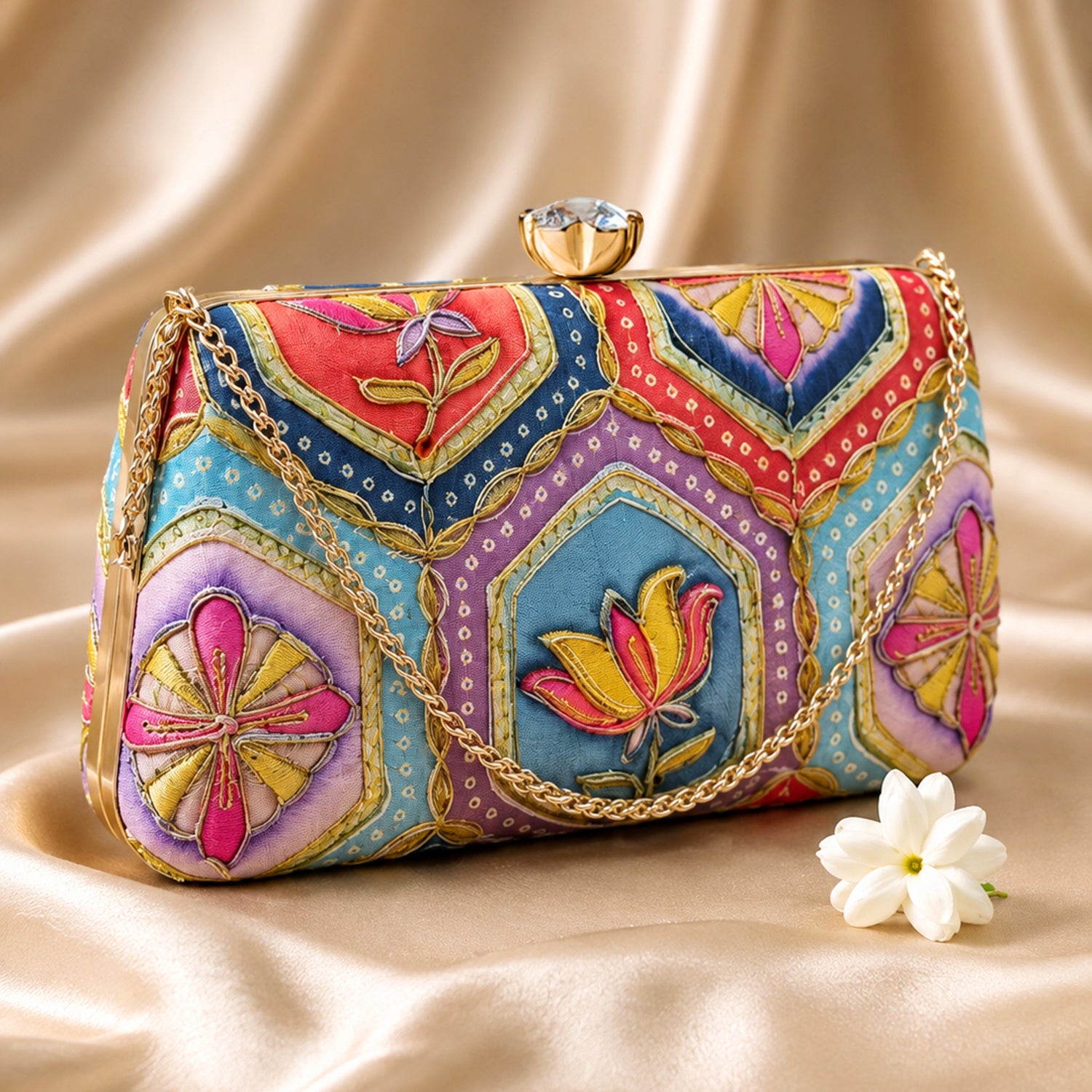Artklim Multicolor Floral Embroidered Clutch