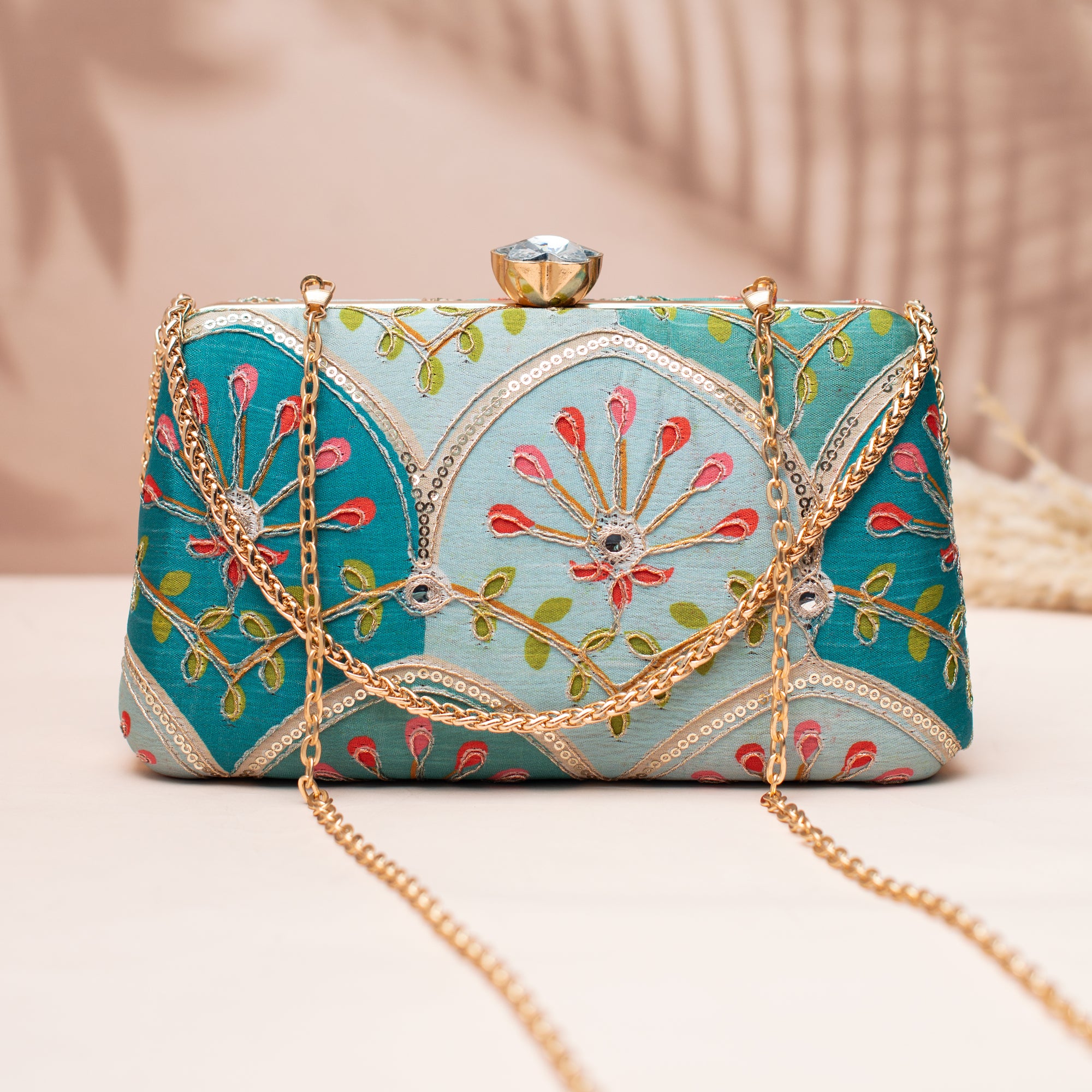 Artklim Teal & Aqua Floral Clutch