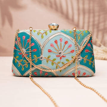 Artklim Teal & Aqua Floral Clutch