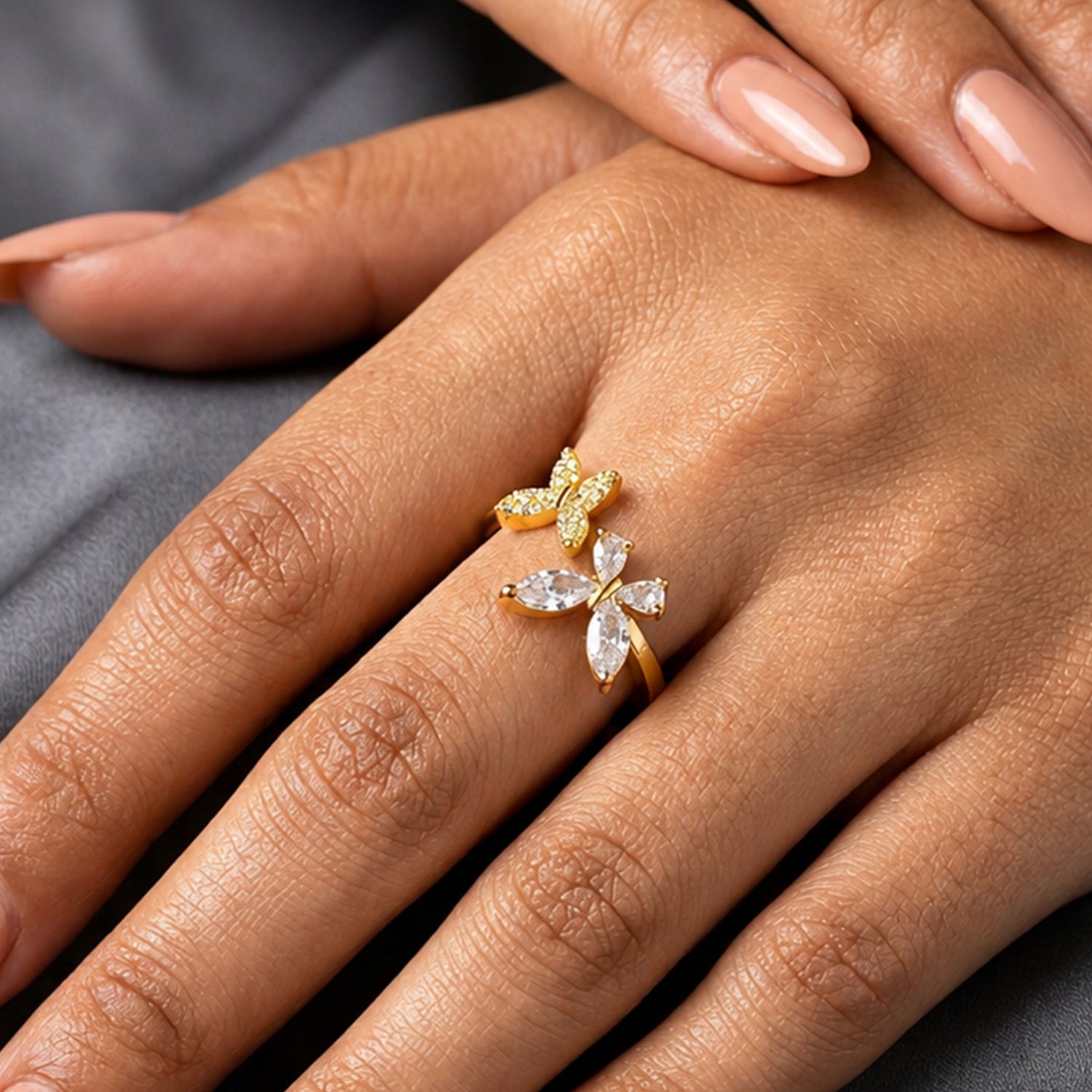 Artklim Gold-Plated Dual Butterfly Open Anti-Tarnish Ring
