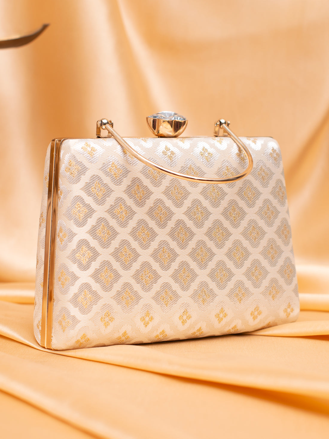 Artklim Elegant Brocade Handbag with Diamond Motif