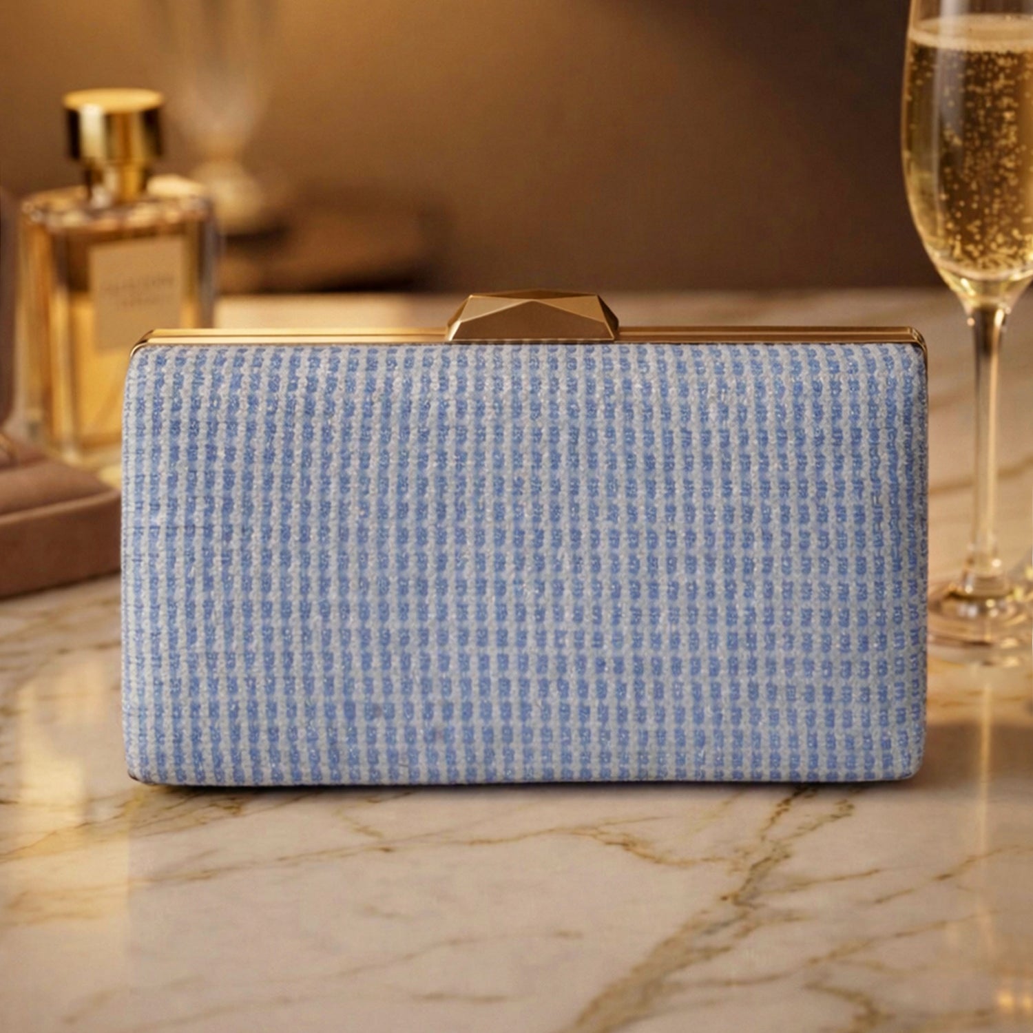 Artklim Elegant Dusty Blue Textured Shimmer Clutch