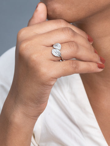 Artklim Sliver- Tone Twin Leaf Anti-Tarnish Ring