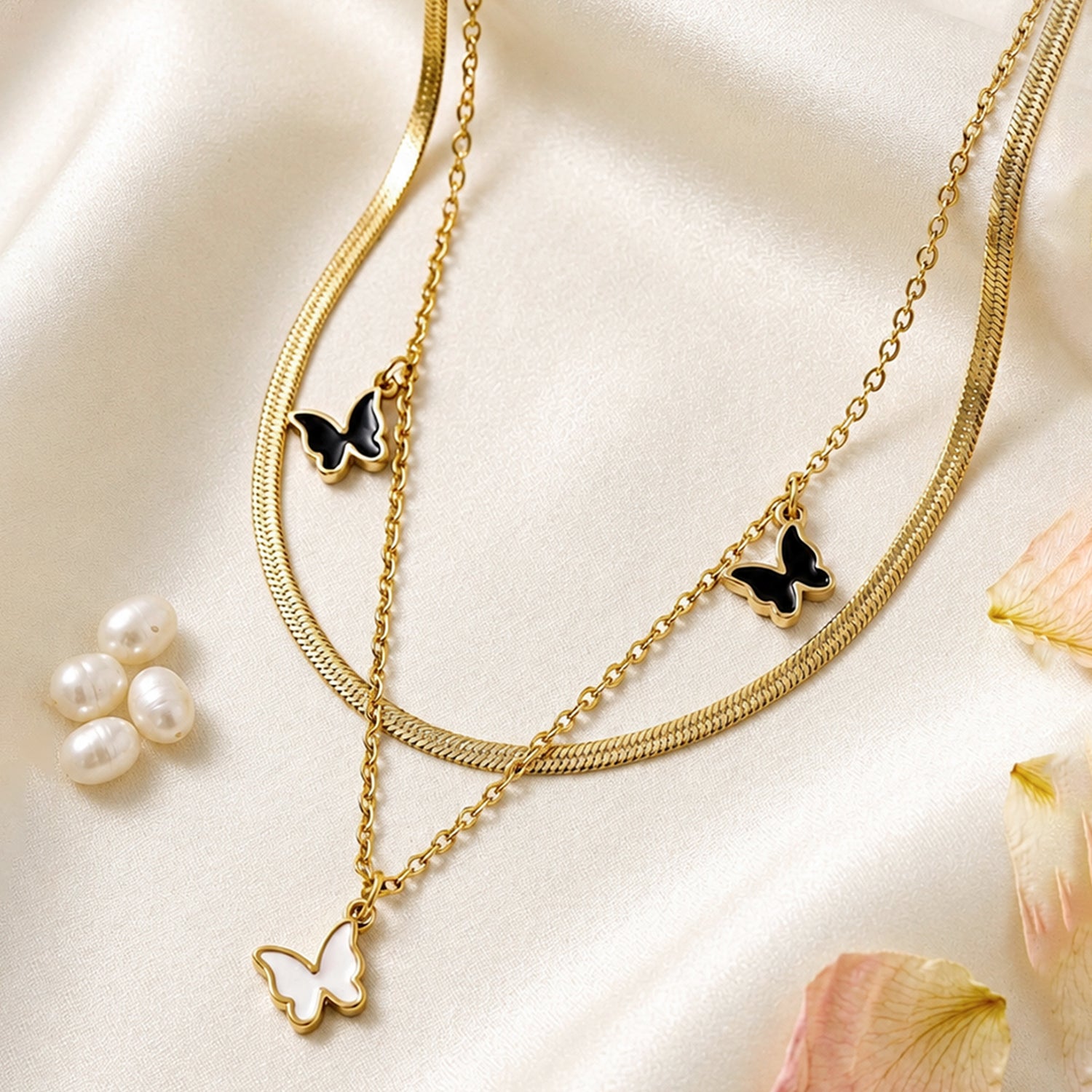 Artklim Golden Butterfly Layered Anti-tarnish Necklace
