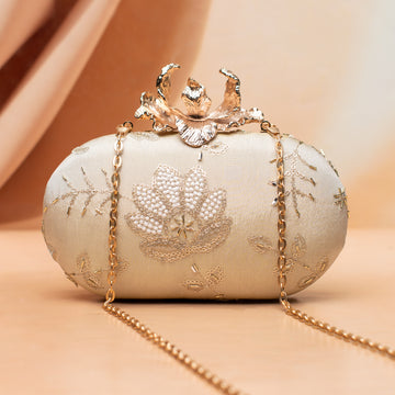 Artklim Golden Bloom Heirloom Embroidered Clutch