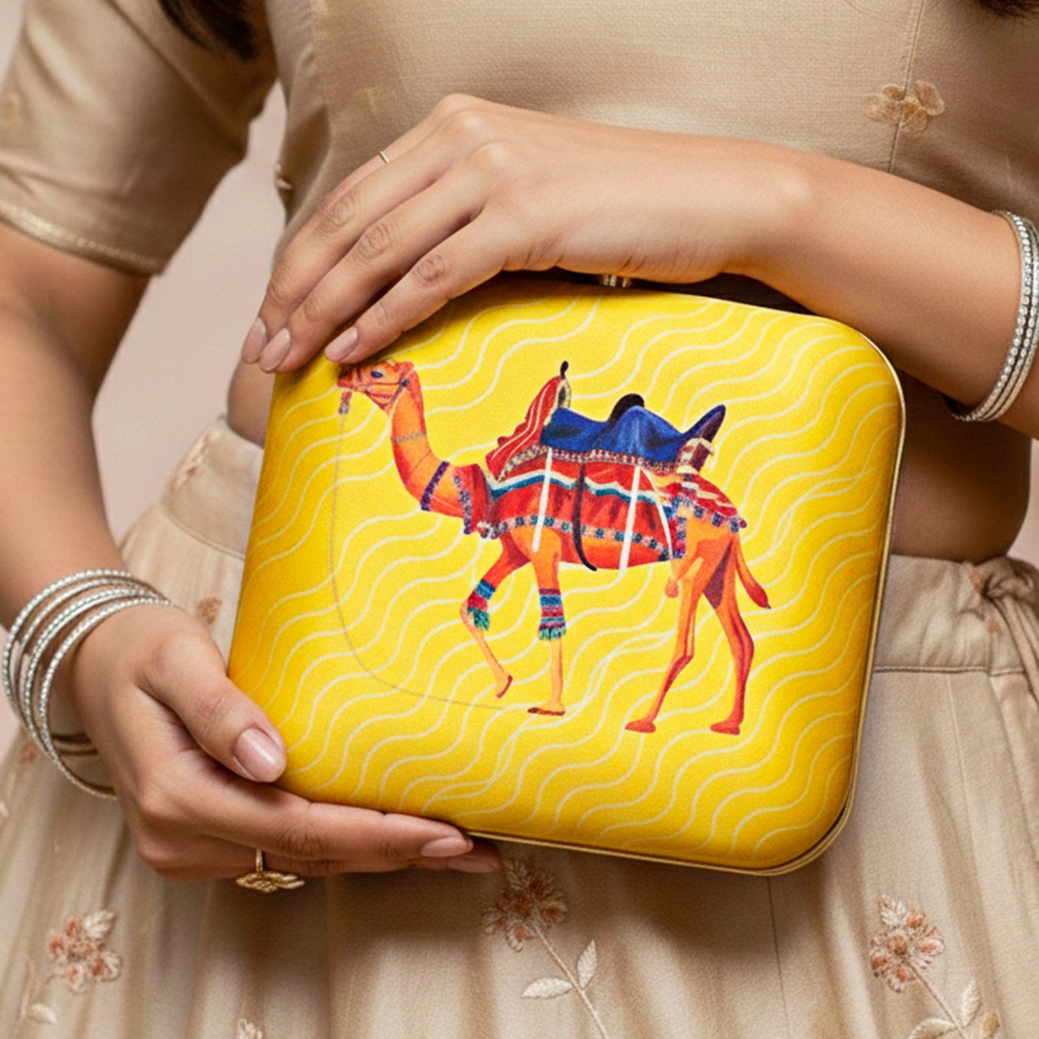Camel Printed Clutch