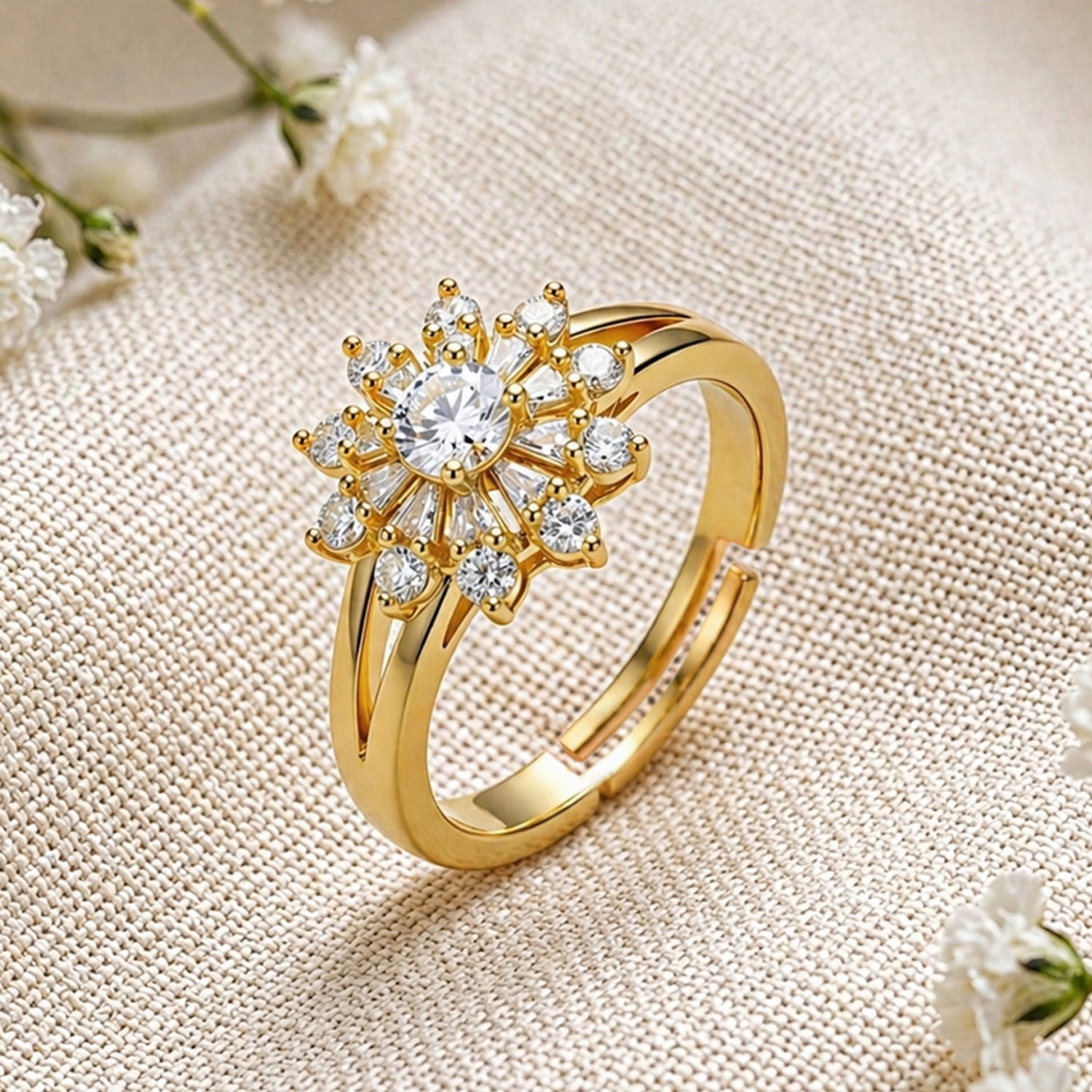 Artklim Floral Bloom Zircon Style Anti-Tarnish Ring