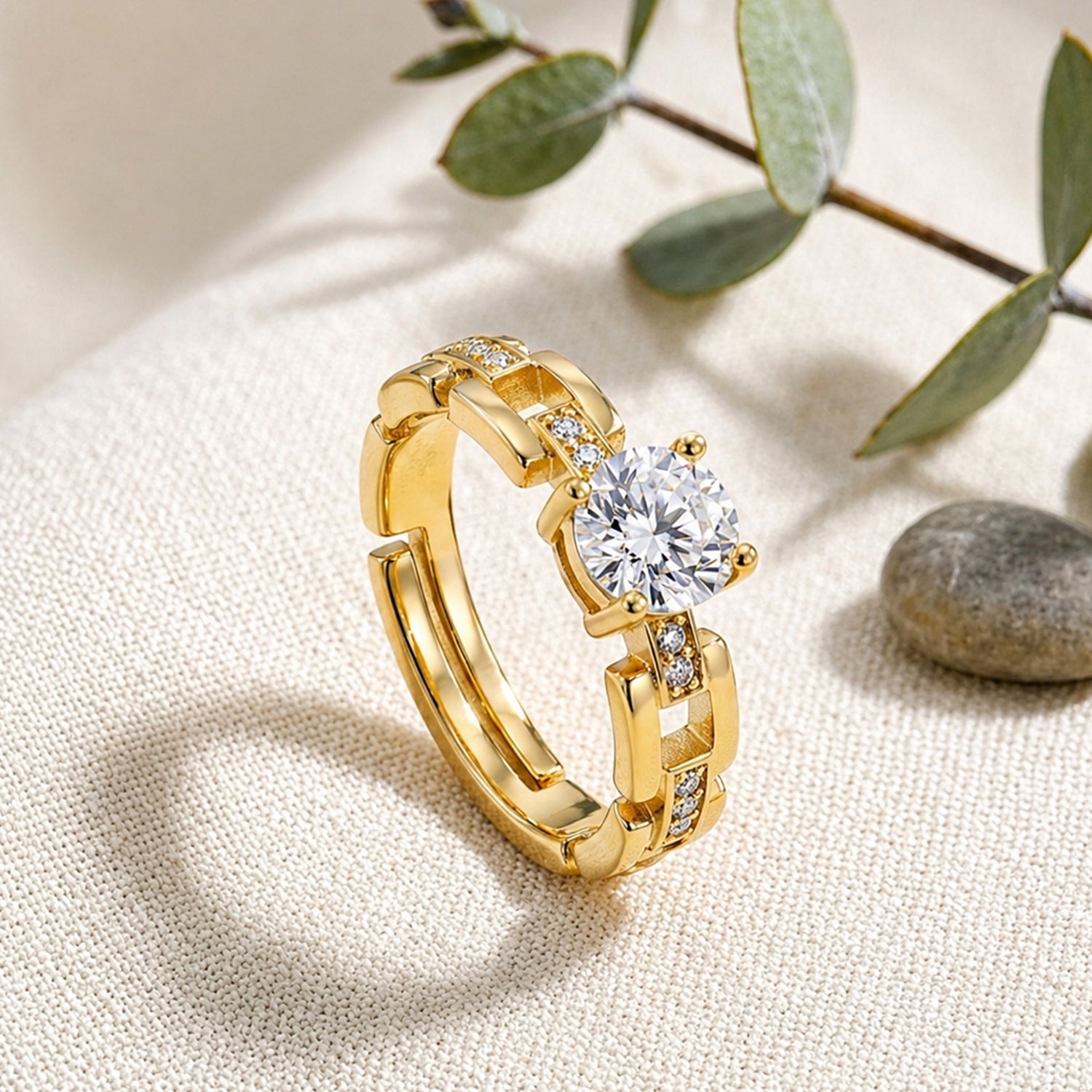Artklim Elegant Gold Solitaire Crystal Anti-Tarnish Ring