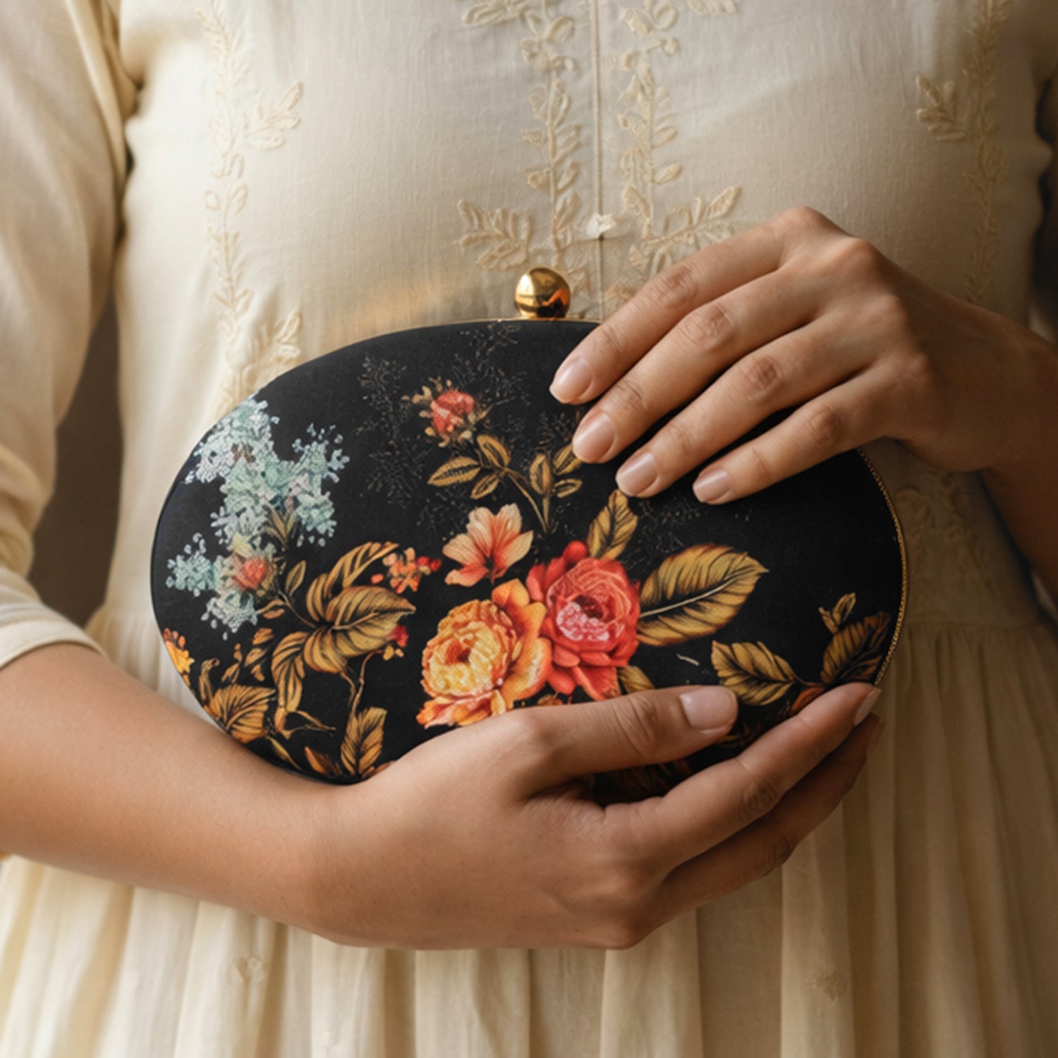 Artklim Elegant Floral Embroidered Printed Clutch
