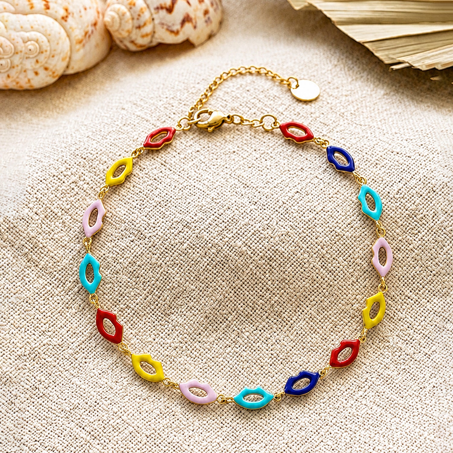 Artklim Colorful Lip Charm Gold Anti-Tarnish Anklet