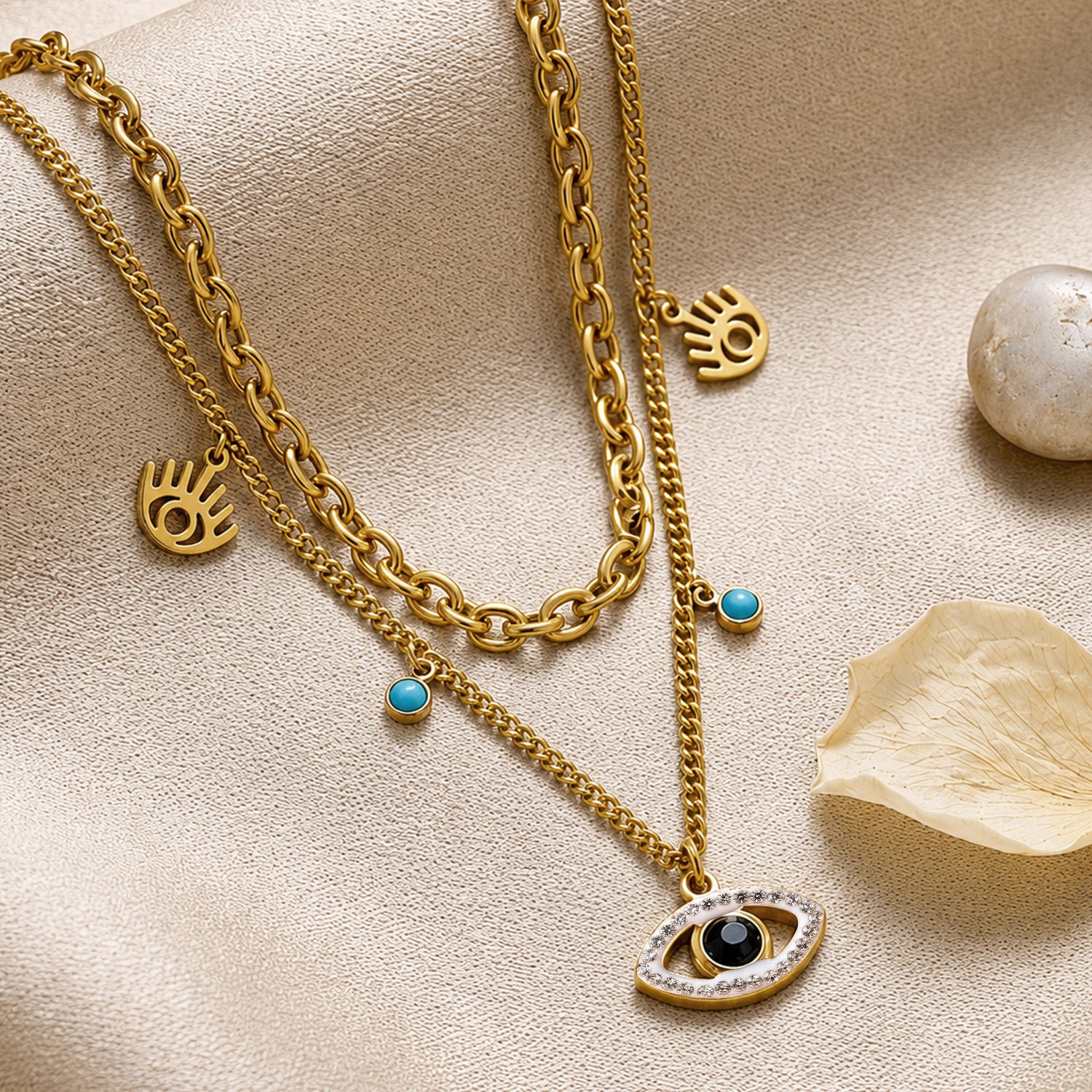 Artklim Evil Eye Layered Gold Anti-Tarnish Pendant Necklace