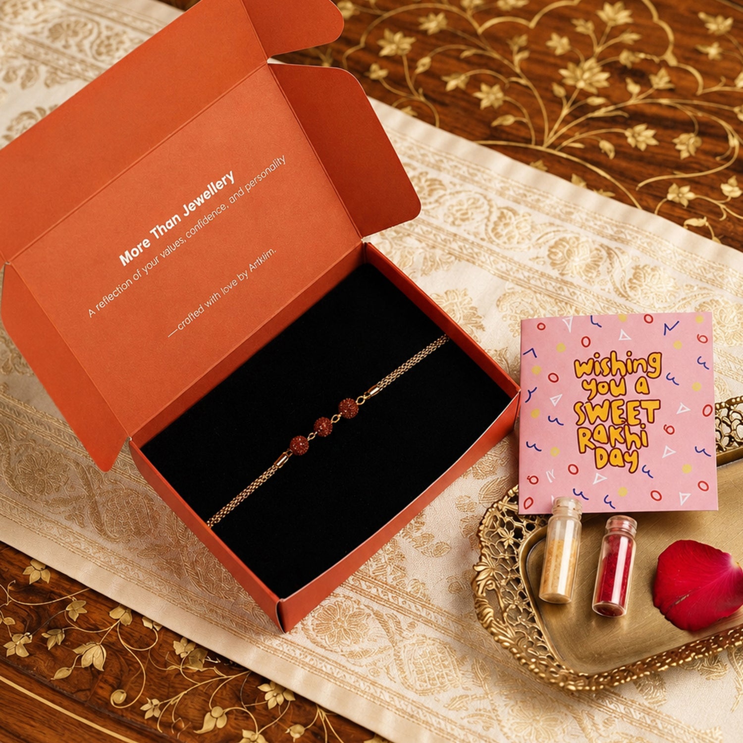 Artklim Divine Rudraksha Bead Rakhi with Gold-Tone Chain