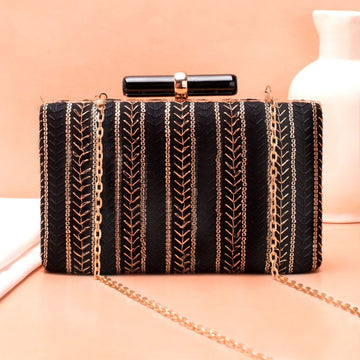 Artklim Black Base Threadwork Embroidery Clutch