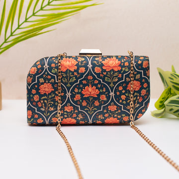 Artklim Navy Blue Printed Clutch