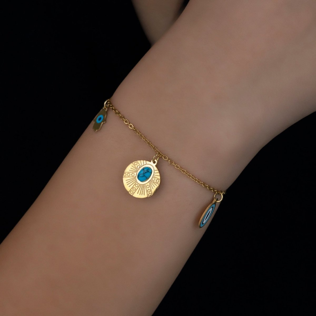 Artklim Gold Plated Hamsa Evil Eye Charms Bracelet