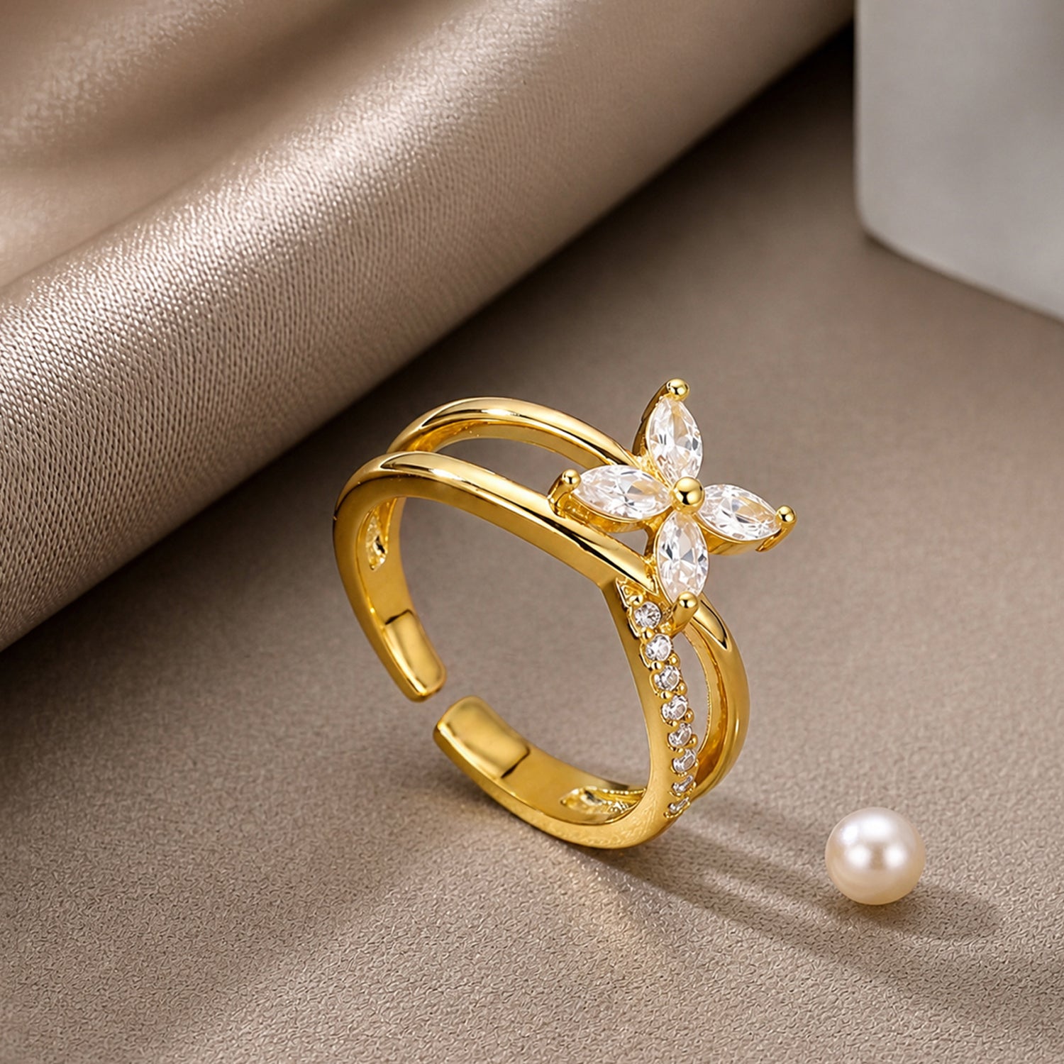 Artklim Graceful Butterfly Cross Gold  Anti-Tarnish Ring