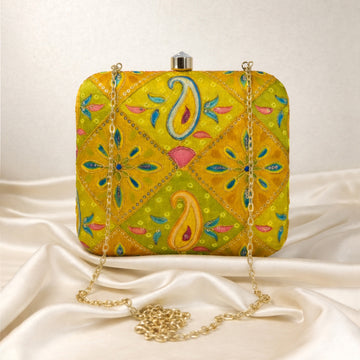 Artklim Haldi Special Yellow Ethnic Embroidered Clutch