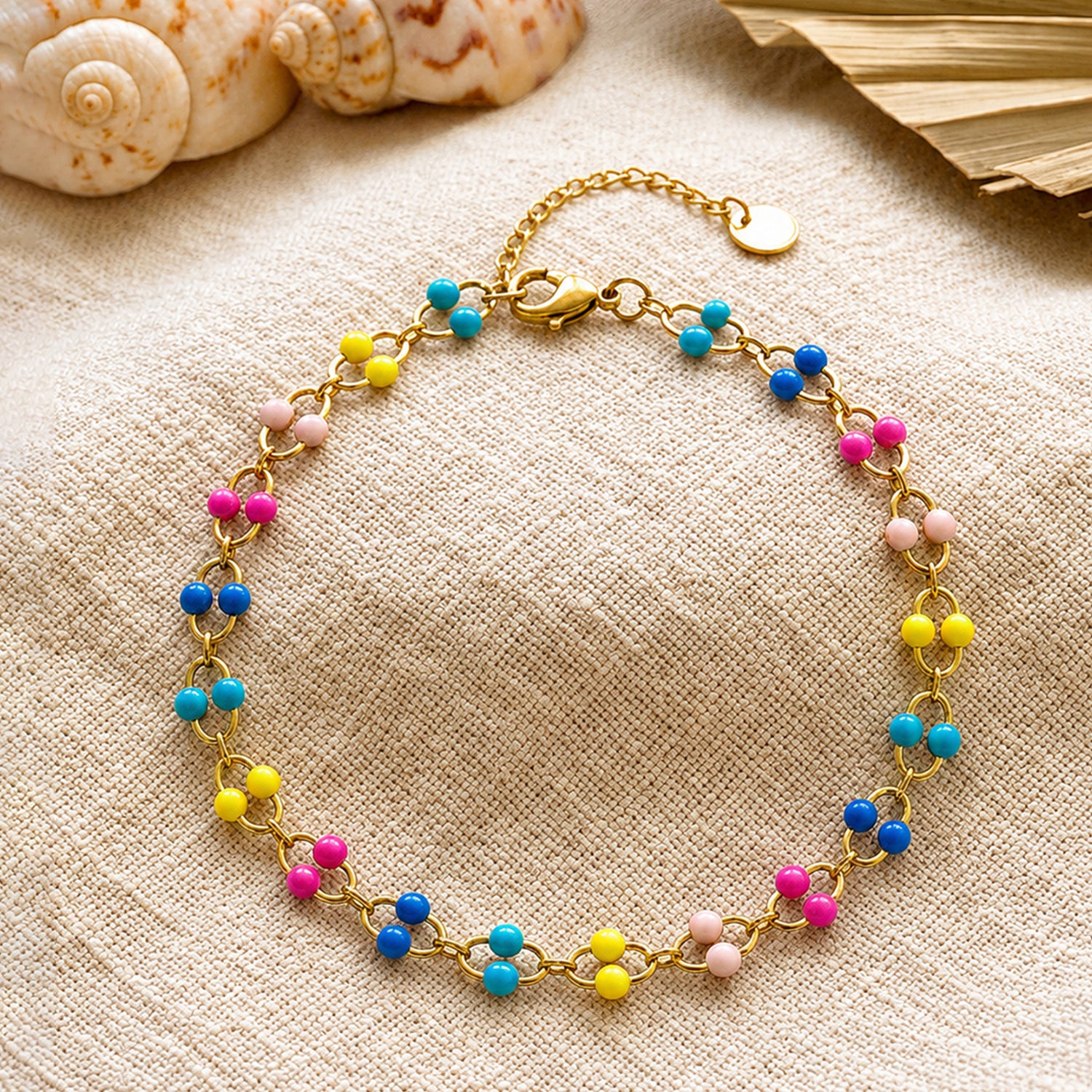 Artklim Multicolor Double Bead Link Gold Chain Anti-Tarnish Anklet