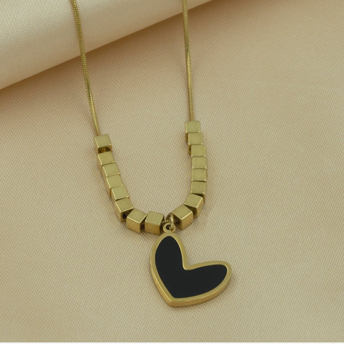 Artklim Gold Plated Black Heart Pendant Necklace