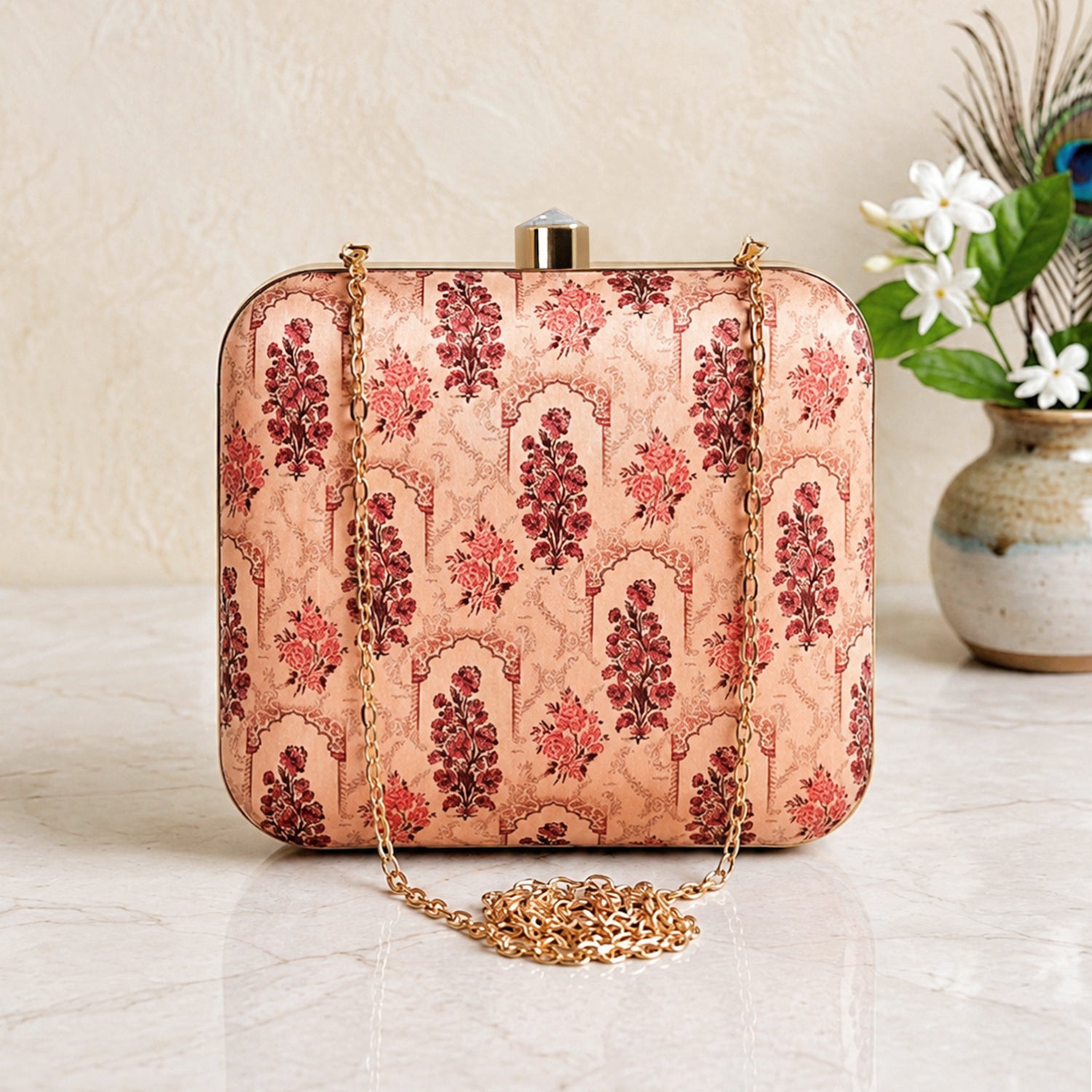 Artklim Peach Printed Clutch