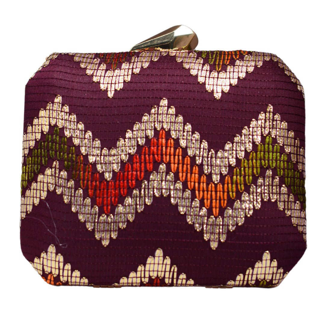 Wine Multicolour Zigzag Embroidery Clutch