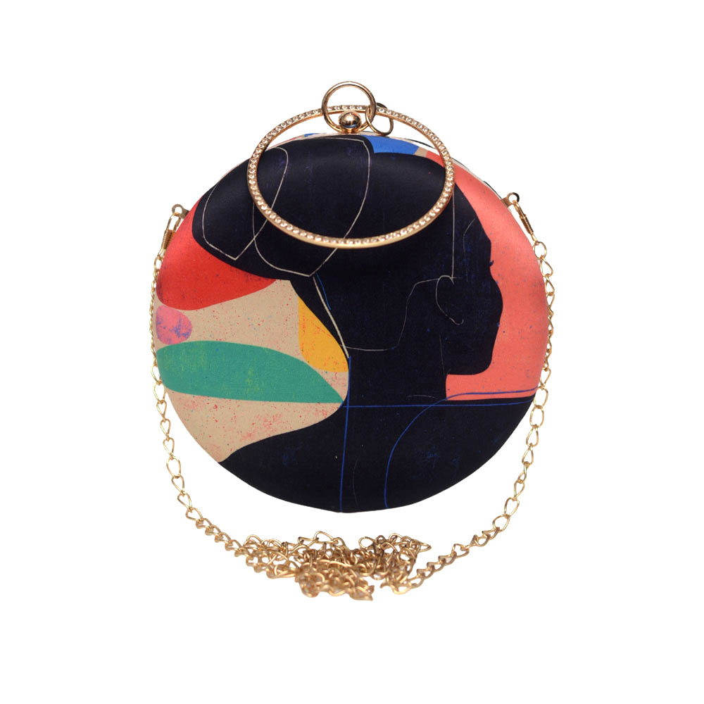 Black Abstract Women Round Clutch