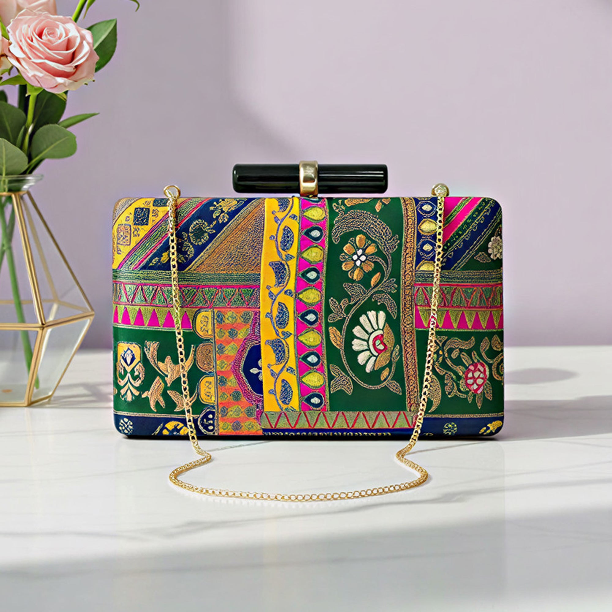 Artklim Artistic Multicolour Traditional Embroidered Clutch