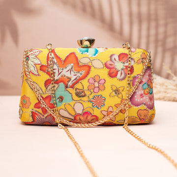 Artklim Mustard Yellow Floral Clutch