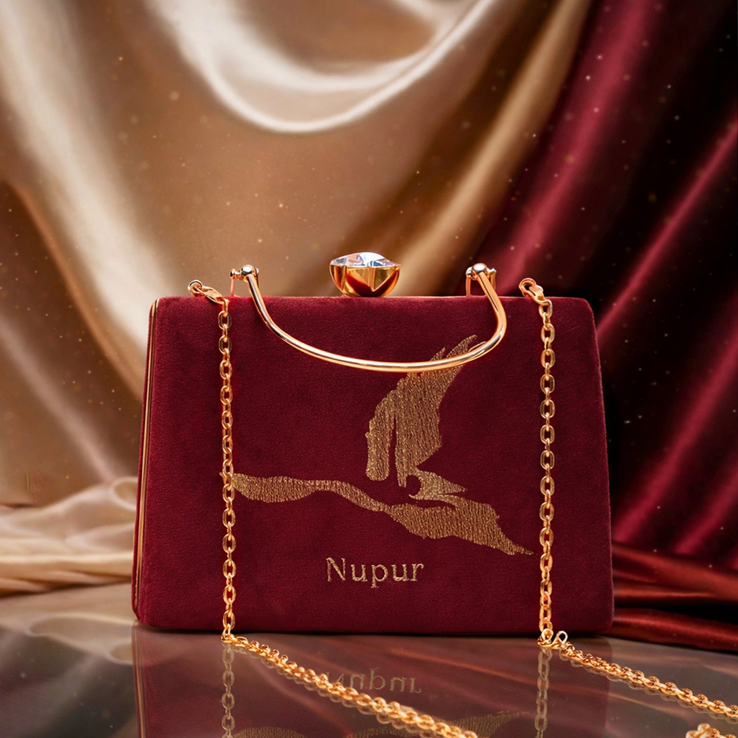 Artklim Crimson Wing Embroidery Name Customized Clutch