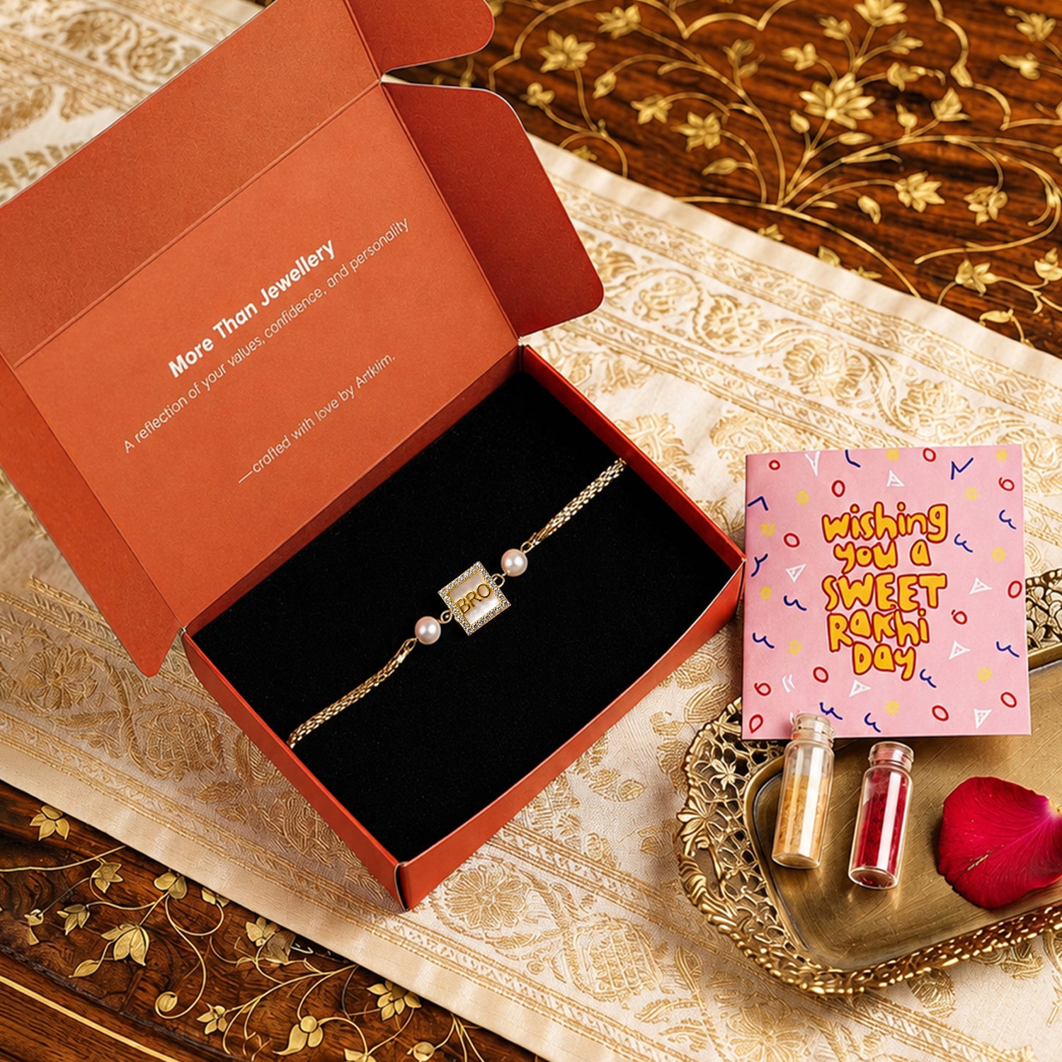Artklim Designer BRO Rakhi with Pearl Beads