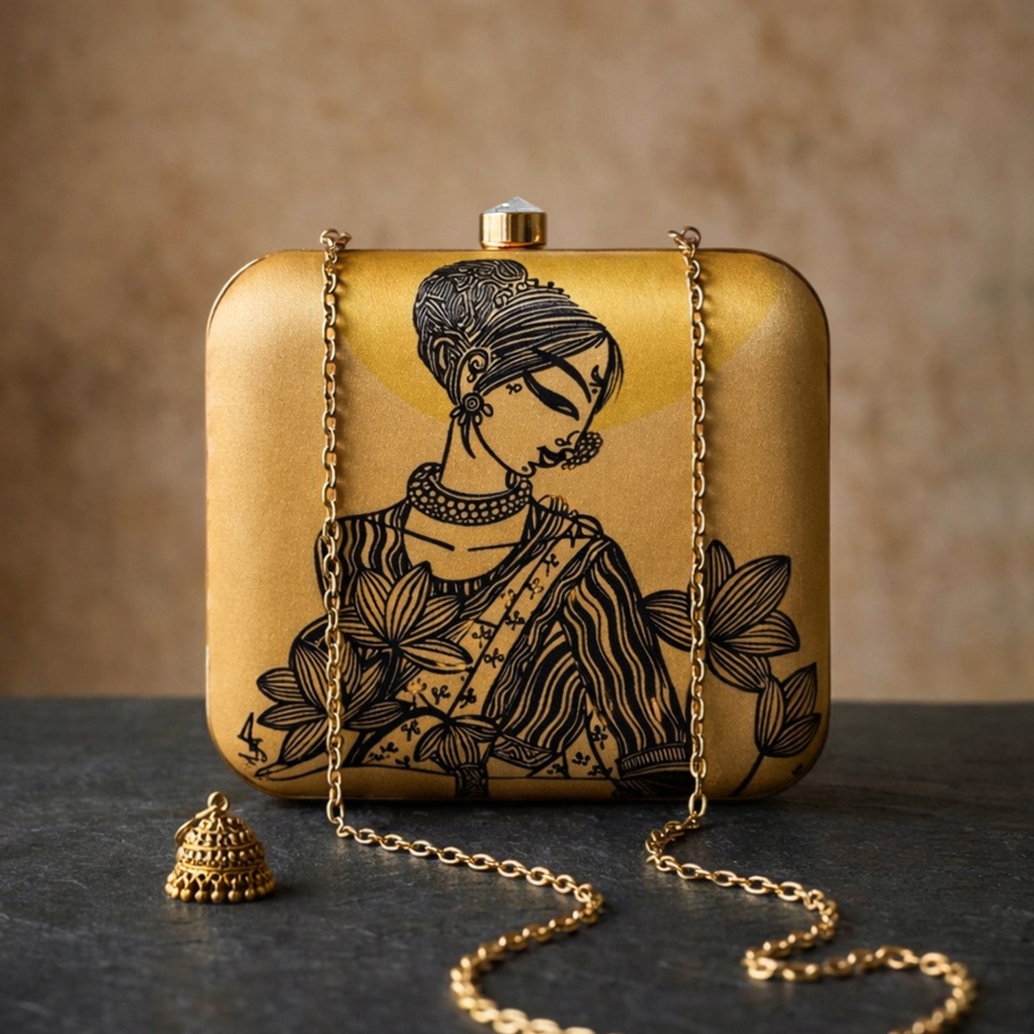 Artklim Golden Minimalist Art Printed Clutch