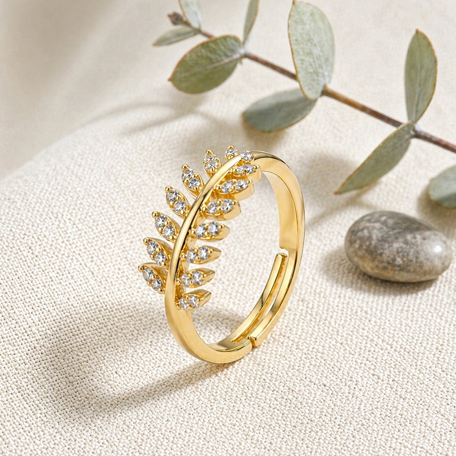 Artklim Nature-Inspired Gold Leaf Anti-Tarnish Ring