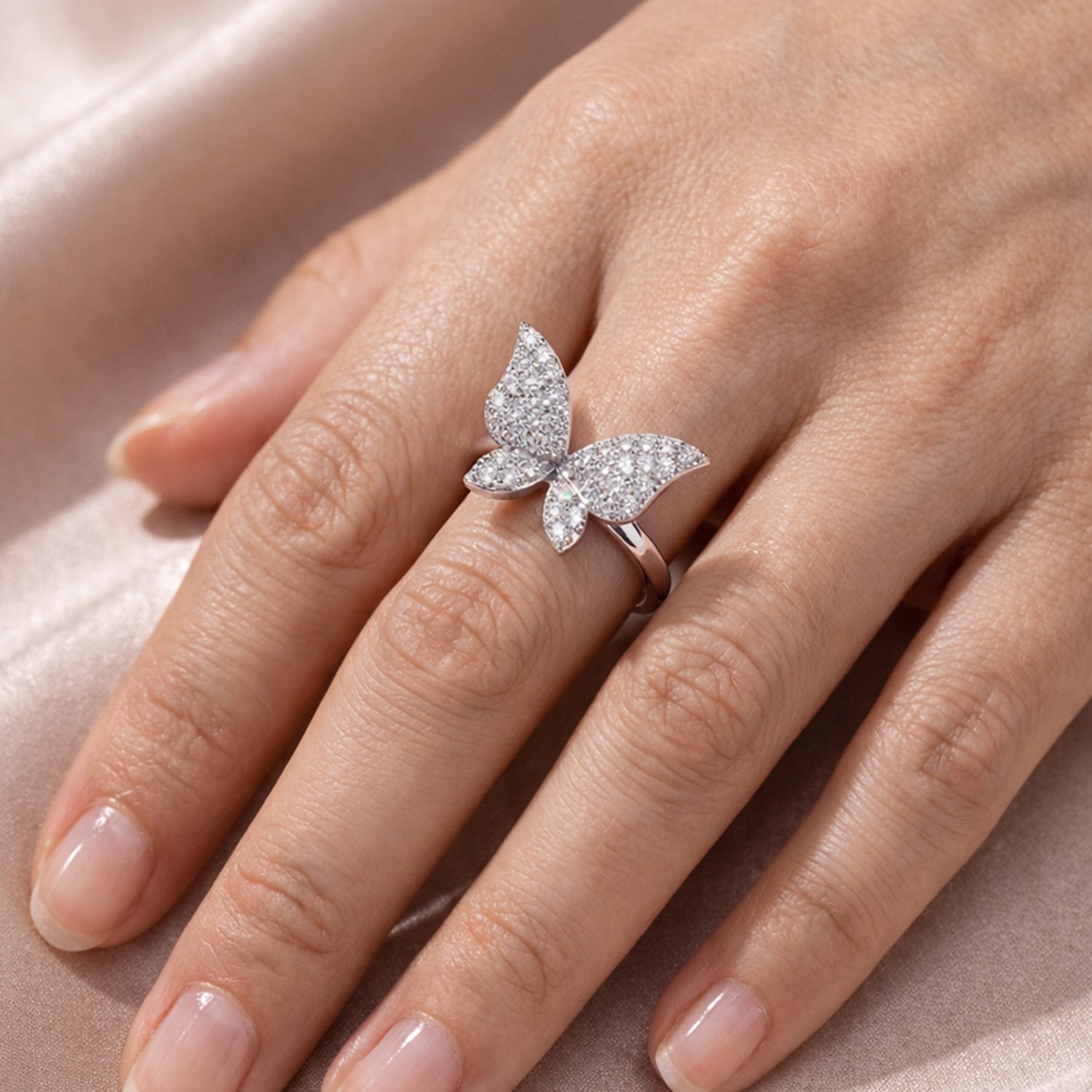Artklim Sliver- Tone Shimmer Butterfly  Anti-Tarnish Ring