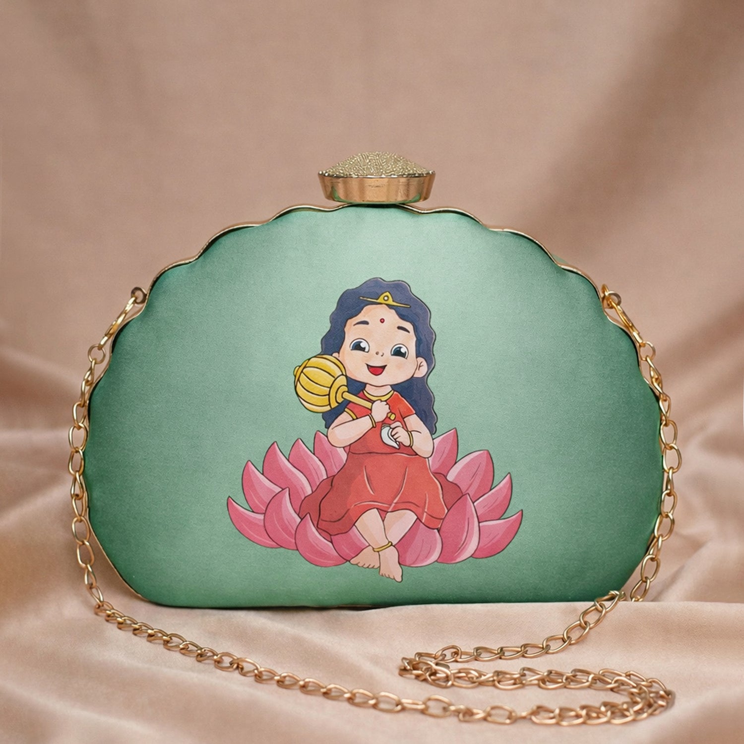 Artklim Baby Durga Printed D-Shape Clutch