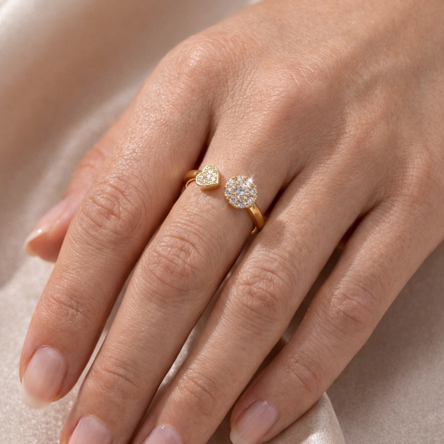 Artklim Gold-Plated Golden Heart & Halo Diamond Anti-Tarnish Ring