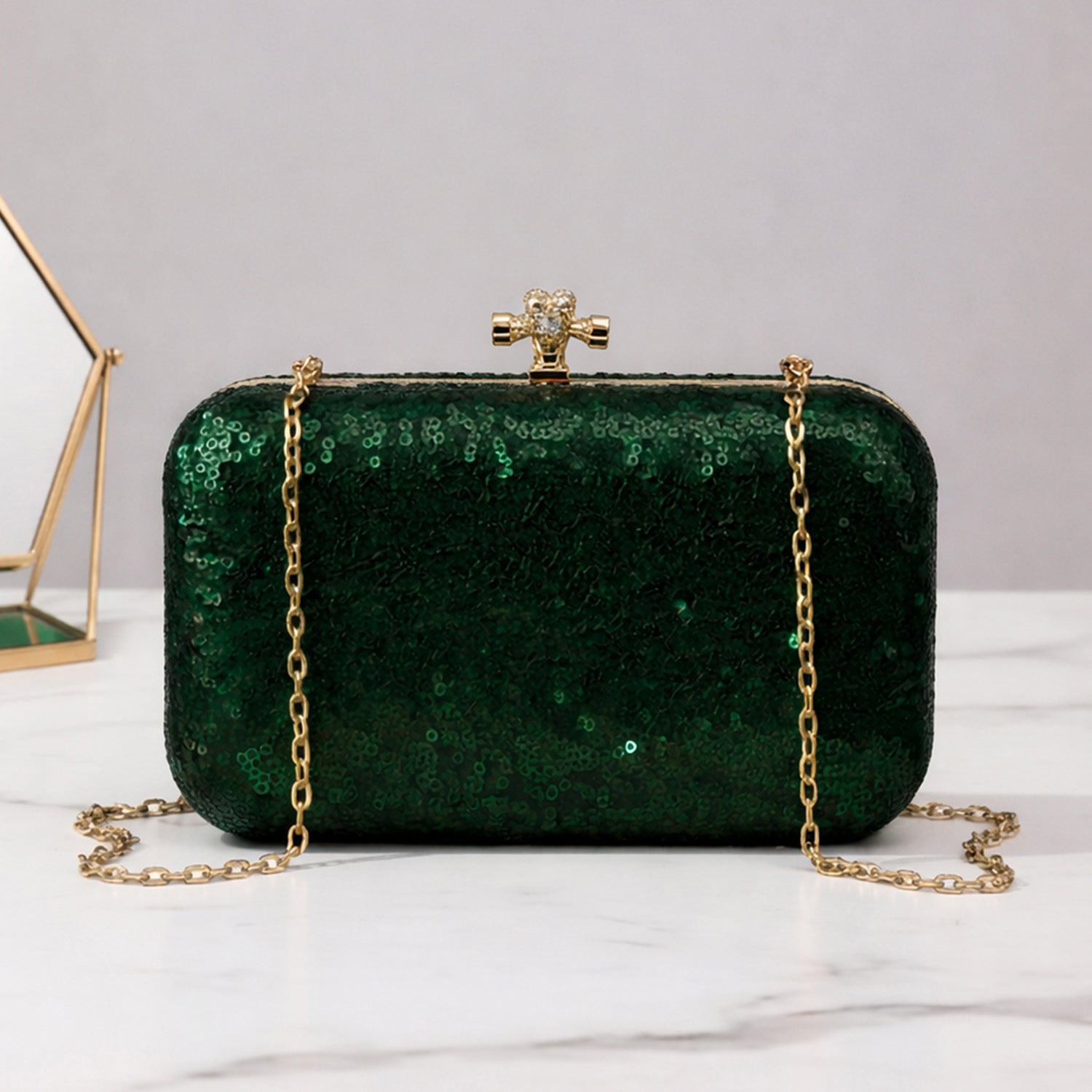 Artklim Green Sequins Party Clutch