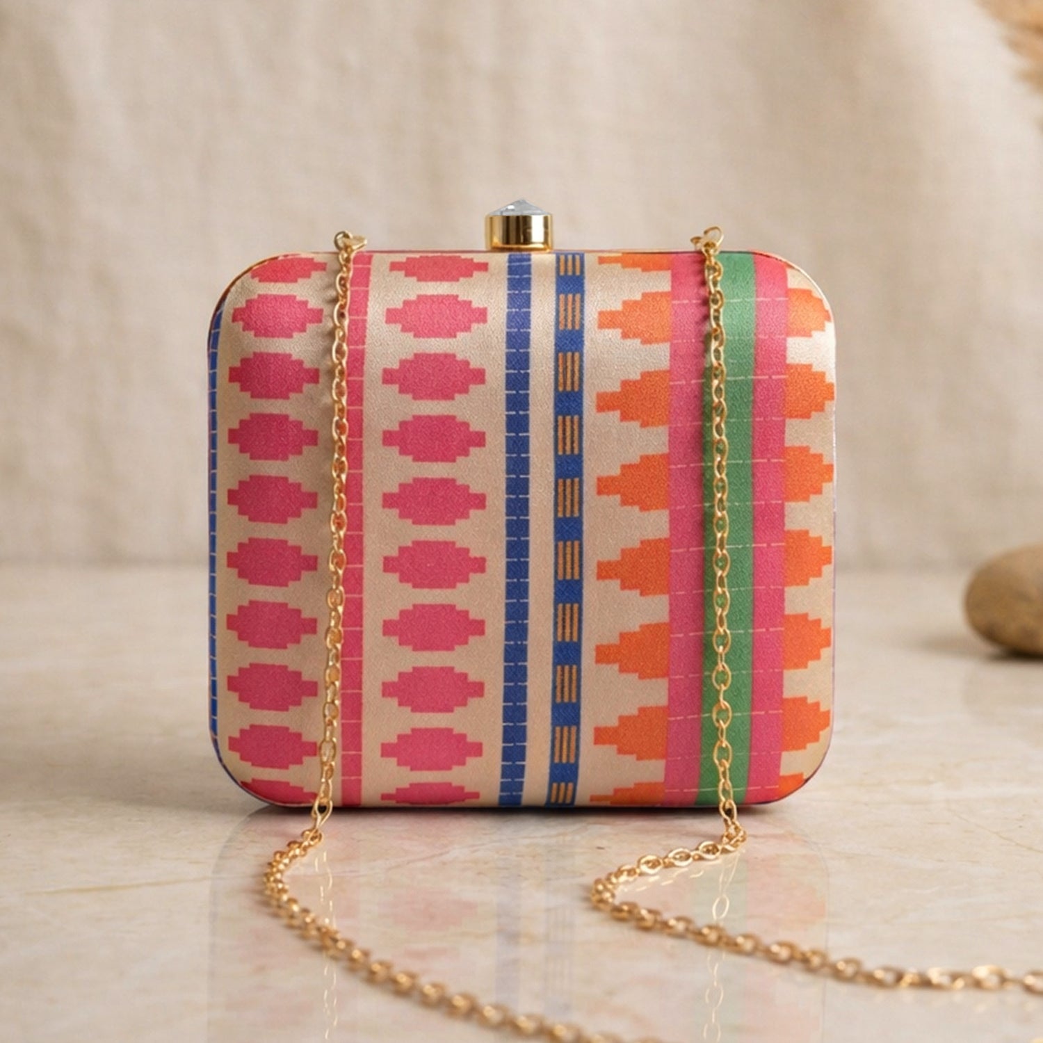Artklim Ethnic Multicolor Printed  Embroidered Clutch