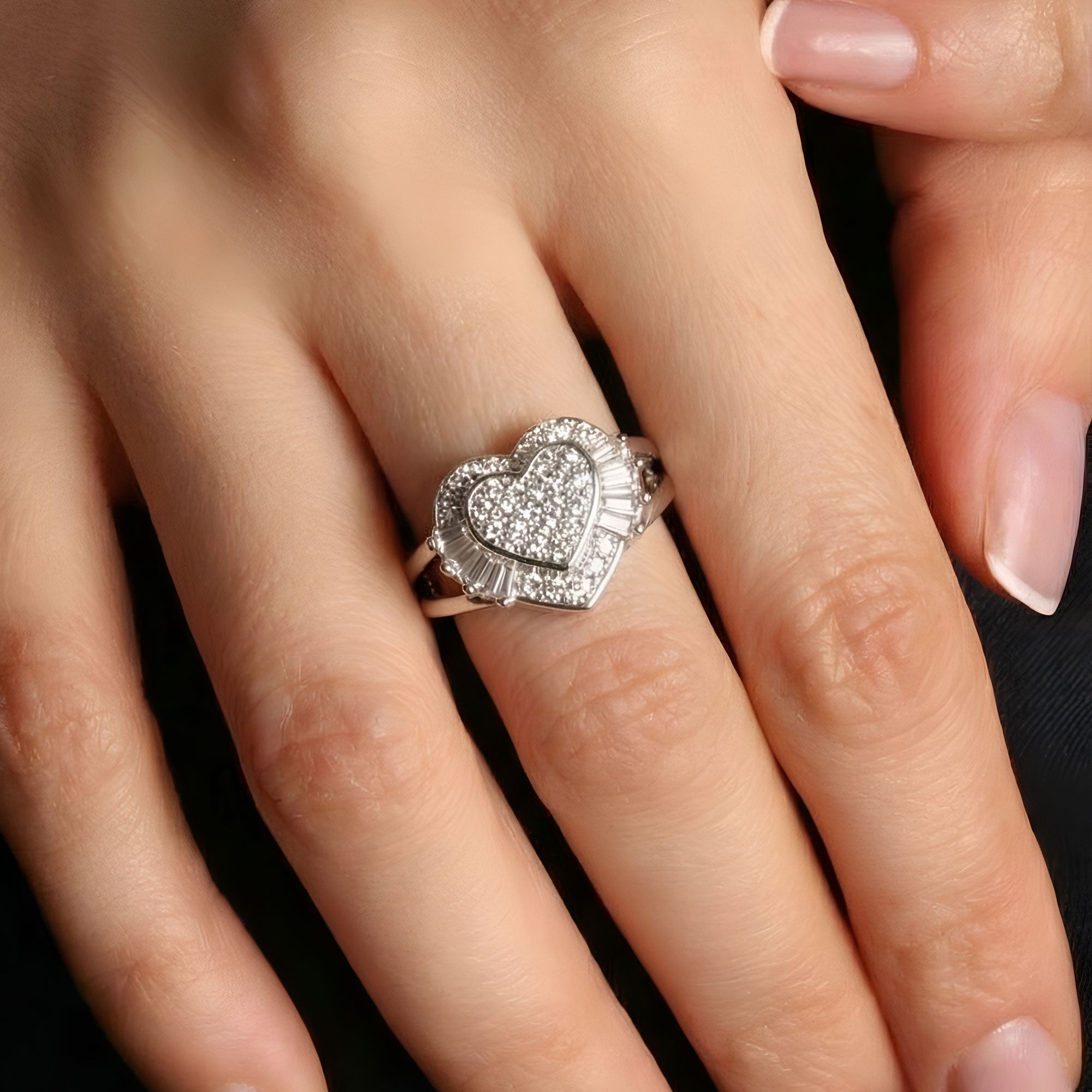 Artklim Silver-Tone Crystal Heart Bloom Anti-Tarnish Ring